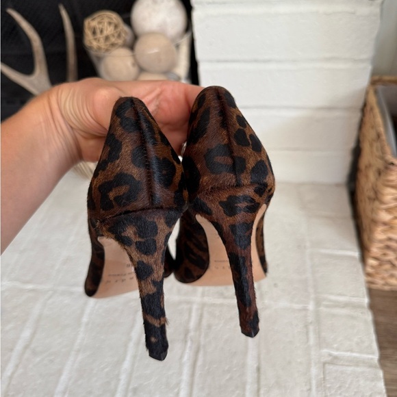 Sandro Paris Brown/Black Leopard Print Fur Leather Pointed-Toe Pumps Size 5.5 - Picture 7 of 7